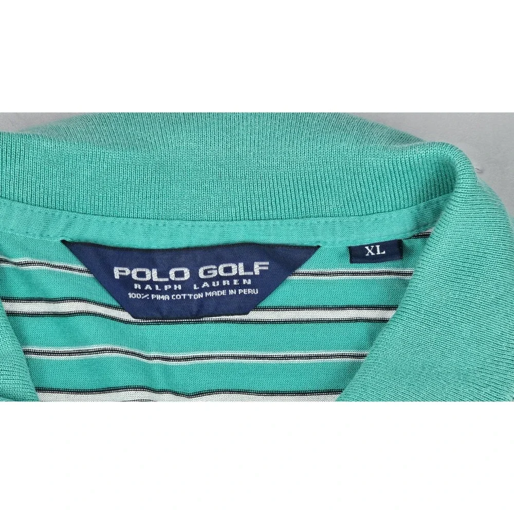 VTG Polo Golf Ralph Lauren Polo Shirt Mens XL Green White Stripe 100% Pima
